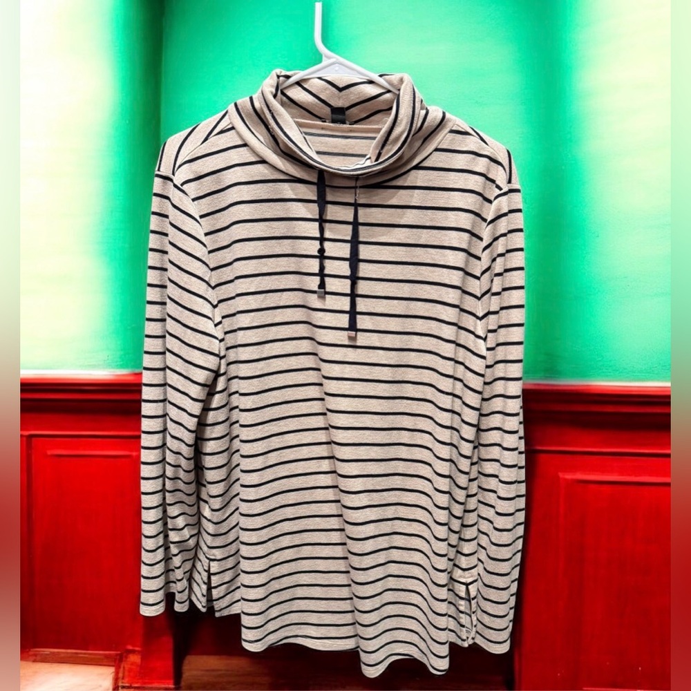 Ann Taylor Women's Cowl Neck Sweater - Black and Cream Stripes